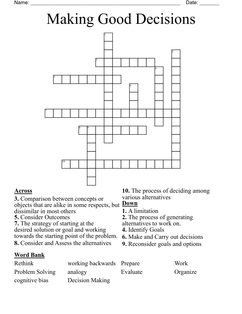 Making Good Decisions Crossword WordMint Making Good Decisions Crossword WordMint