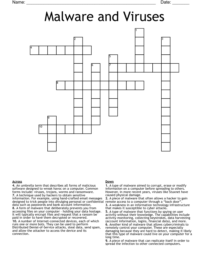 Malware And Viruses Crossword WordMint Malware And Viruses Crossword WordMint