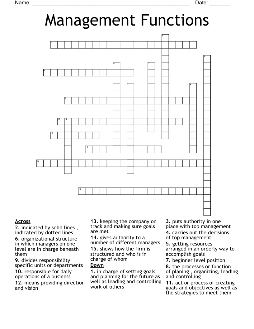 Management Functions Crossword WordMint Management Functions Crossword WordMint