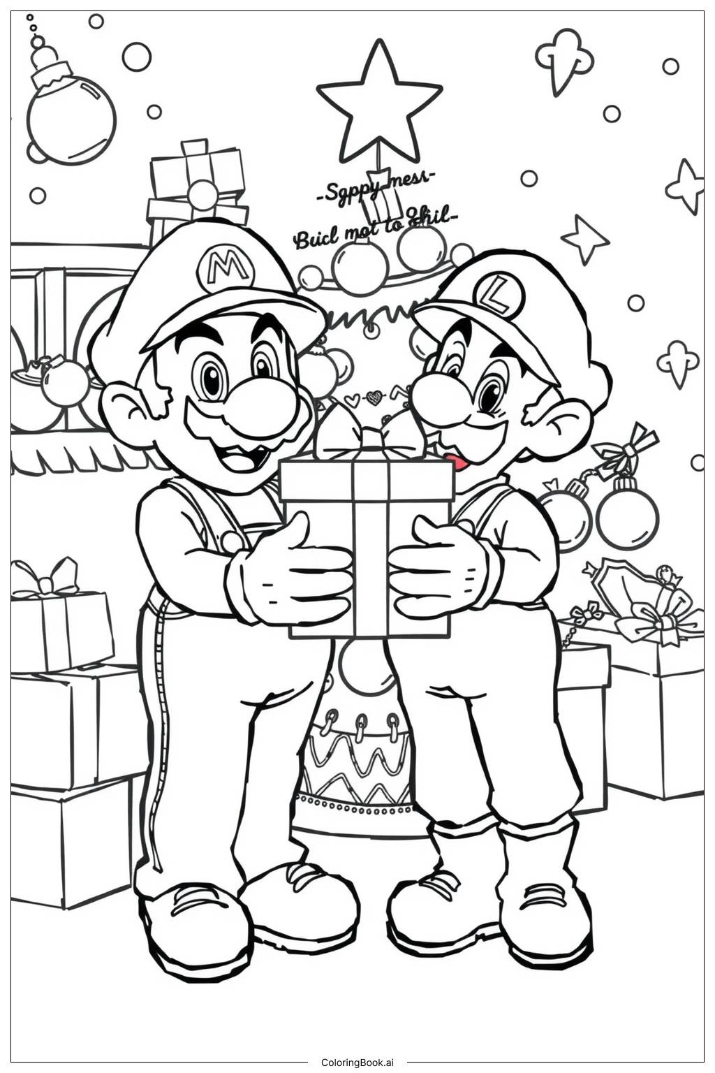 Mario And Luigi Celebrating Christmas Coloring Page Free PDF PNG Printable Mario And Luigi Celebrating Christmas Coloring Page Free PDF PNG Printable