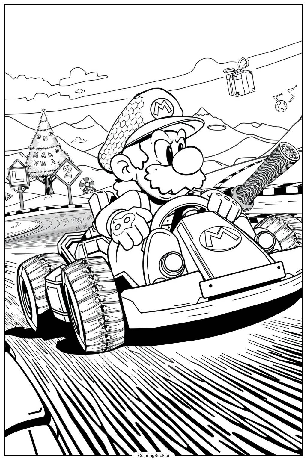 Mario Driving In Mario Kart Coloring Page Free PDF PNG Printable Mario Driving In Mario Kart Coloring Page Free PDF PNG Printable