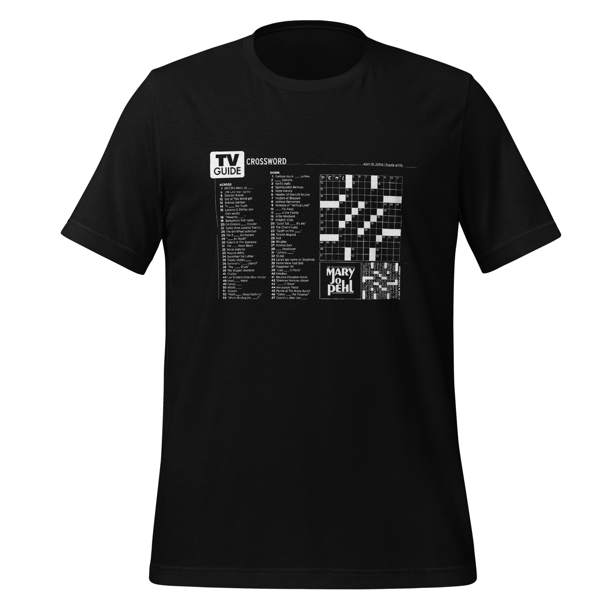 Mary Jo Pehl Show TV Guide Crossword Puzzle Design T Shirt Dumb Industries Mary Jo Pehl Show TV Guide Crossword Puzzle Design T Shirt Dumb Industries