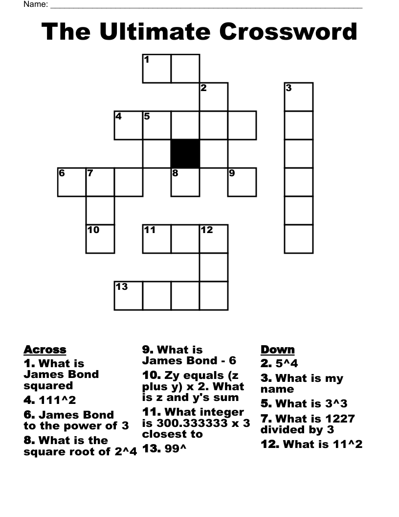 Math Crossword WordMint Math Crossword WordMint