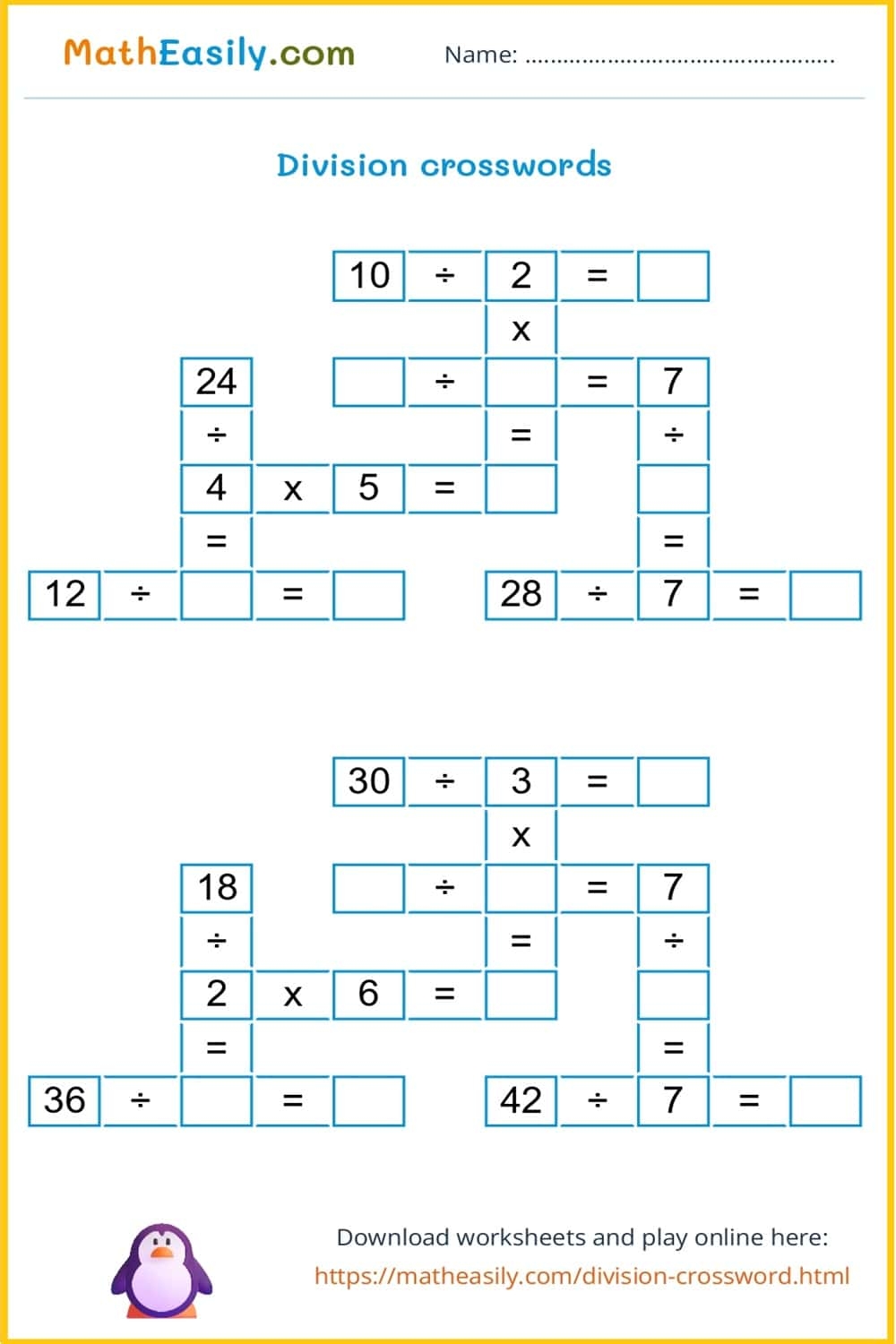 Math Crosswords ONLINE Printable Math Crosswords ONLINE Printable