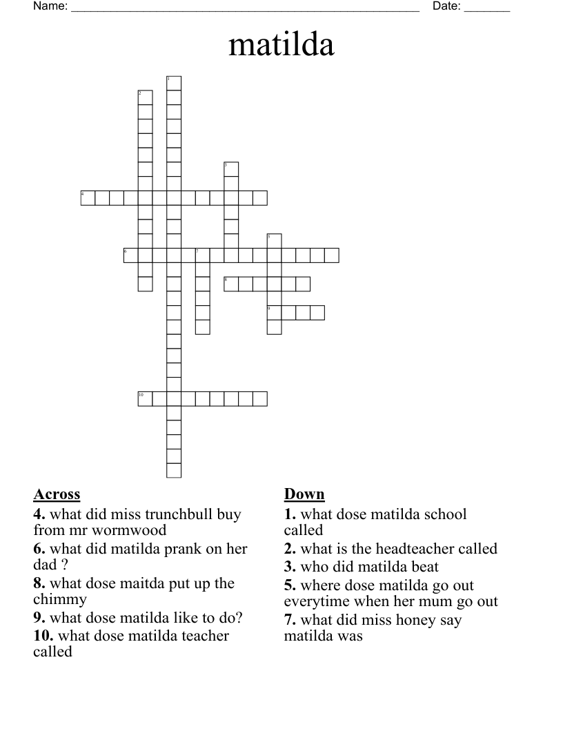 Matilda Crossword WordMint Matilda Crossword WordMint