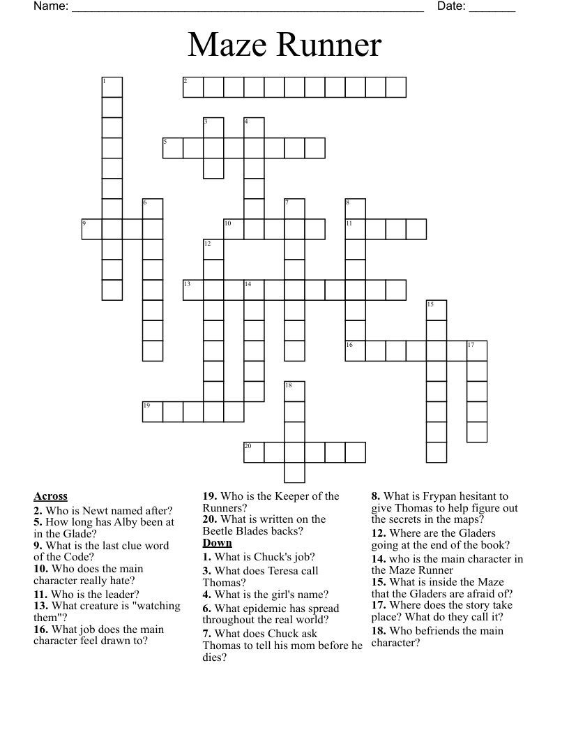 Maze Runner Crossword WordMint