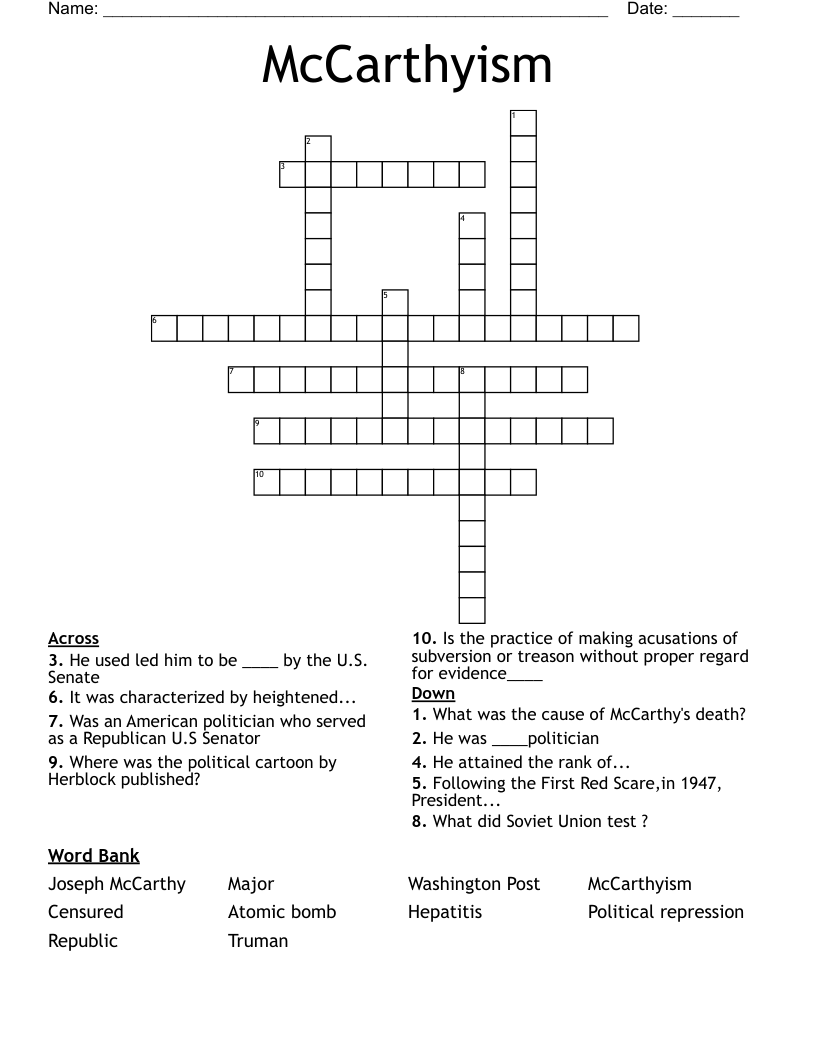 McCarthyism Crossword WordMint McCarthyism Crossword WordMint