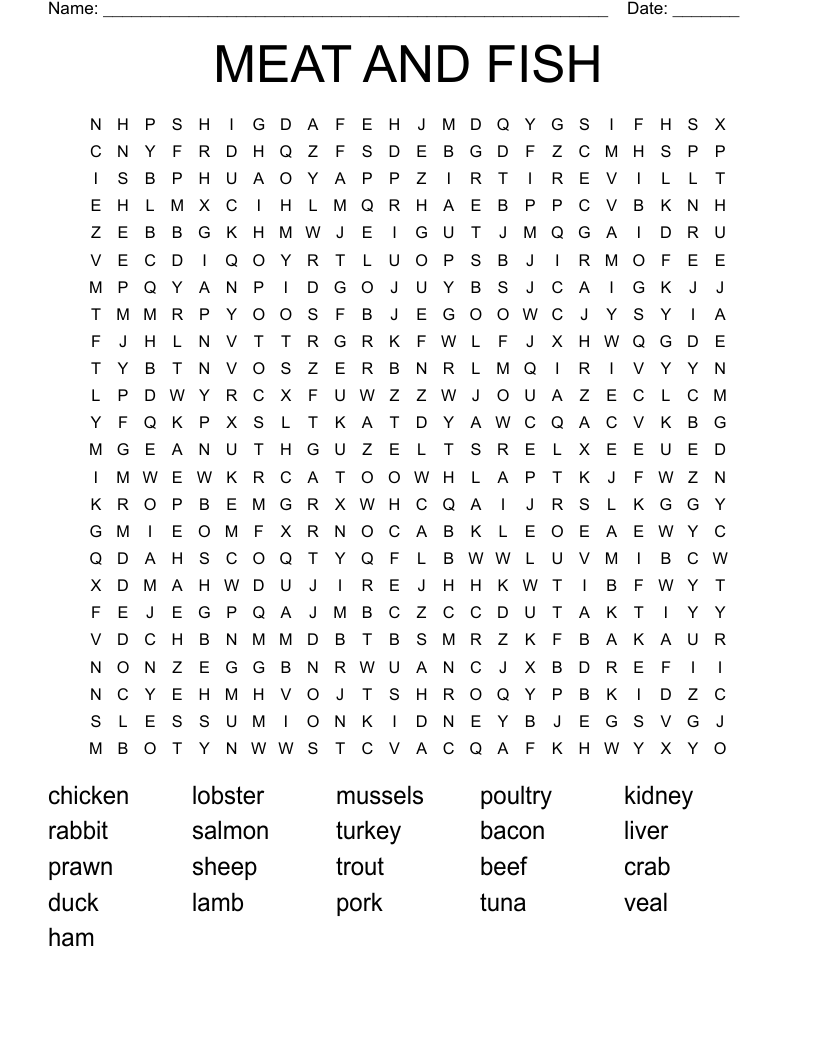 MEAT AND FISH Word Search WordMint MEAT AND FISH Word Search WordMint