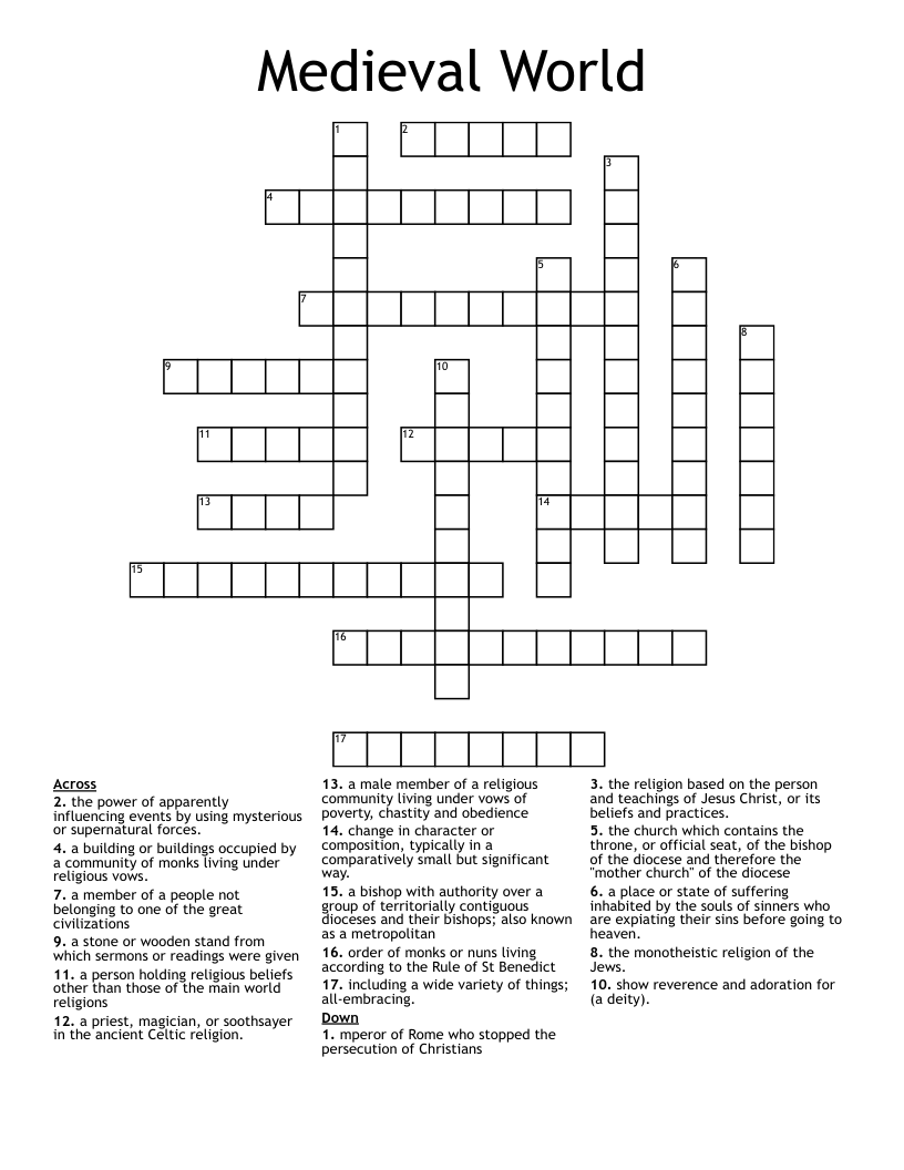 Medieval World Crossword WordMint Medieval World Crossword WordMint