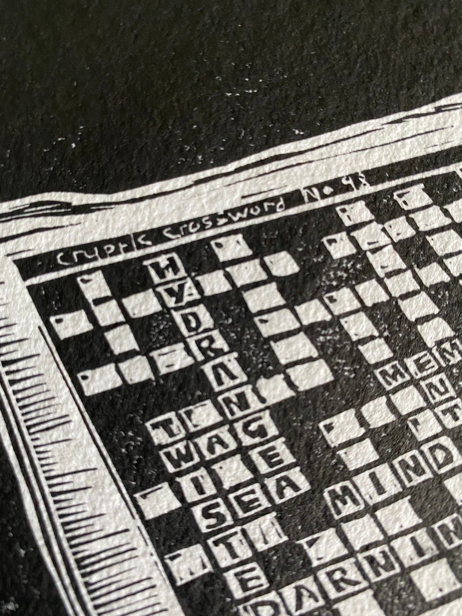 Memory Black White Limited Edition Original Lino Print Handprinted Cryptic Crossword Puzzles Hands Etsy
