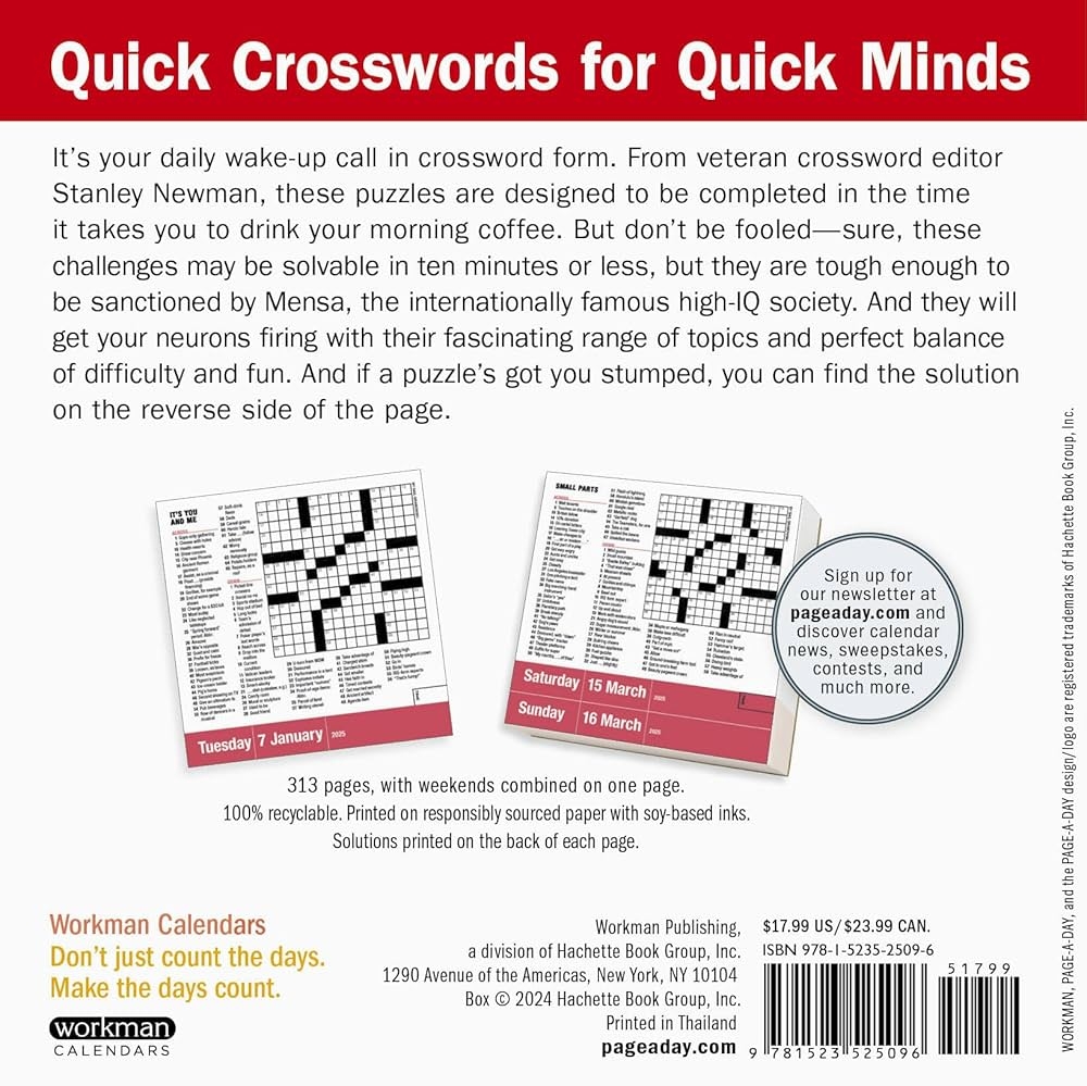 Mensa 10 Minute Crossword Puzzles Page A Day Calendar 2025 Newman Stanley Workman Calendars 9781523525096 Amazon Books Mensa 10 Minute Crossword Puzzles Page A Day Calendar 2025 Newman Stanley Workman Calendars 9781523525096 Amazon Books