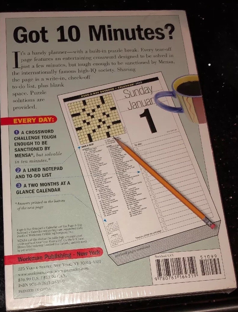 Mensa Crossword Page A Day And Notepad 2012 Calendar Workman Publishing 9780761164319 EBay Mensa Crossword Page A Day And Notepad 2012 Calendar Workman Publishing 9780761164319 EBay