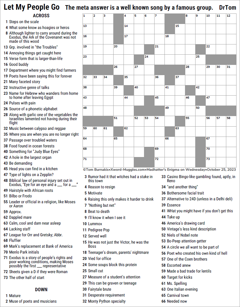 MEOW 152 Let My People Go XWord Muggles Forum MEOW 152 Let My People Go XWord Muggles Forum