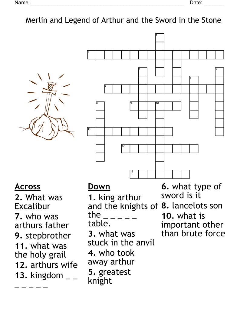 Merlin And Legend Of Arthur And The Sword In The Stone Crossword WordMint Merlin And Legend Of Arthur And The Sword In The Stone Crossword WordMint