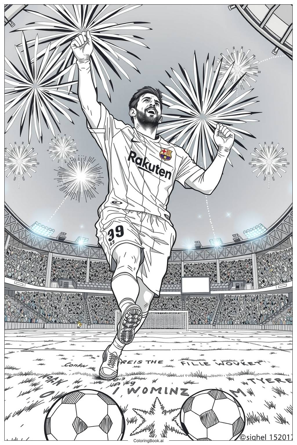 Messi Scoring A Goal With Fireworks In The Background Coloring Page Free PDF PNG Printable Messi Scoring A Goal With Fireworks In The Background Coloring Page Free PDF PNG Printable