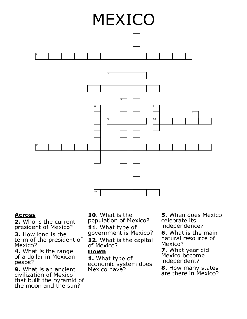 Mexican Culture Crossword Puzzle WordMint Mexican Culture Crossword Puzzle WordMint