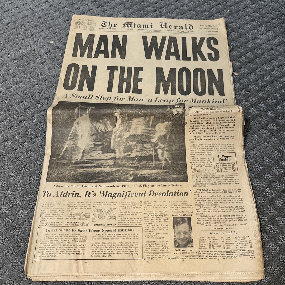 Miami Herald July 21 1969 Original Man Walks On The Moon Newspaper Full Paper EBay Miami Herald July 21 1969 Original Man Walks On The Moon Newspaper Full Paper EBay