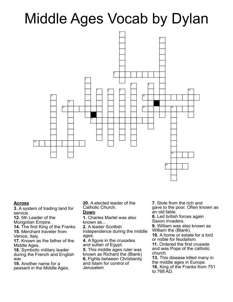 Middle Ages Vocab By Dylan Crossword WordMint