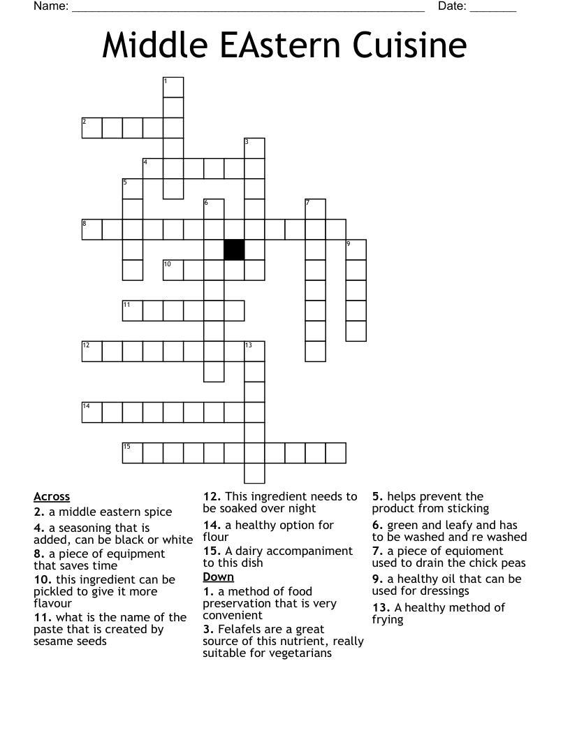 Middle EAstern Cuisine Crossword WordMint Middle EAstern Cuisine Crossword WordMint