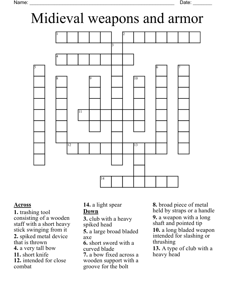 Midieval Weapons And Armor Crossword WordMint Midieval Weapons And Armor Crossword WordMint