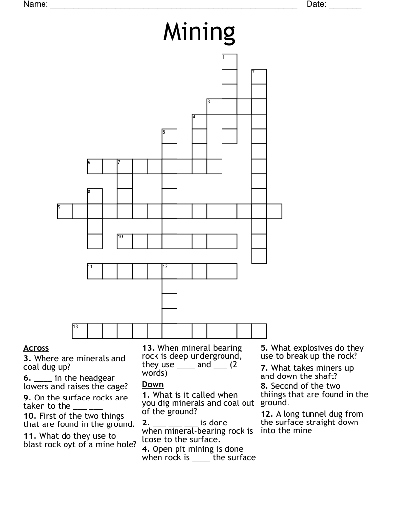 Mining Crossword WordMint