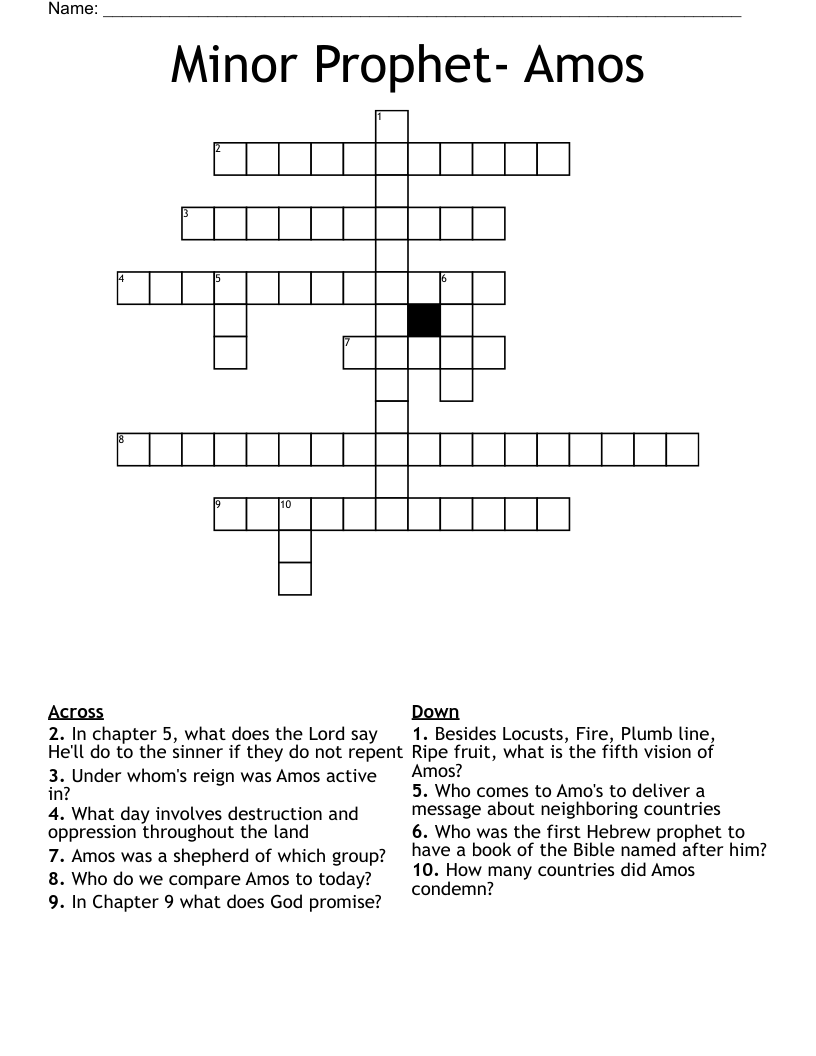 Minor Prophet Amos Crossword WordMint Minor Prophet Amos Crossword WordMint