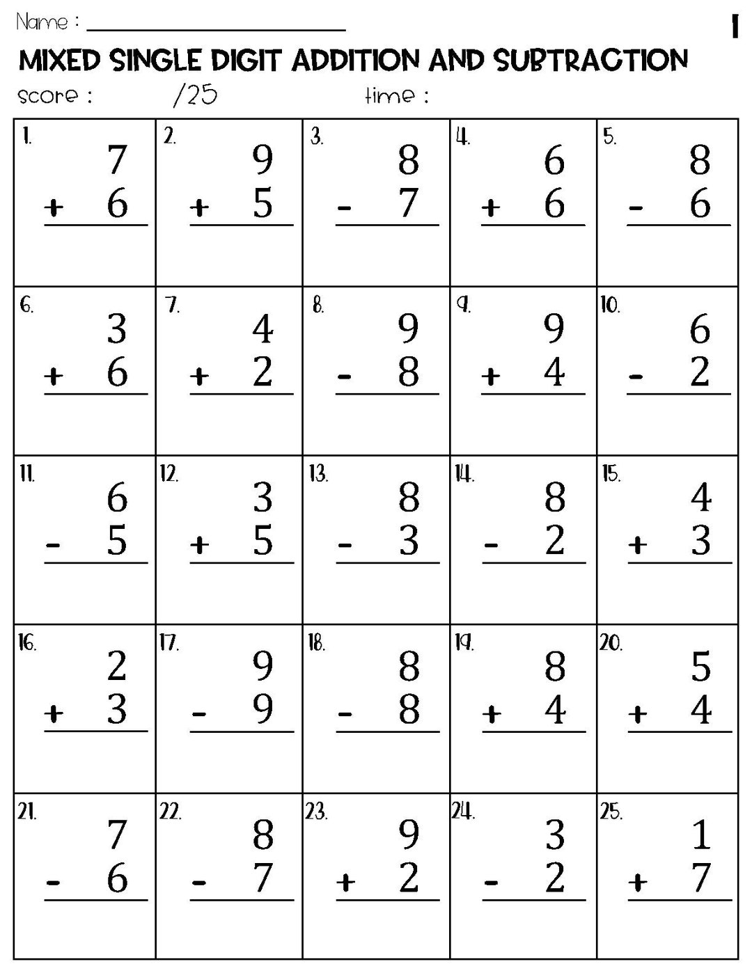 Mixed Single Digit Addition And Subtraction Worksheets Etsy Denmark Mixed Single Digit Addition And Subtraction Worksheets Etsy Denmark