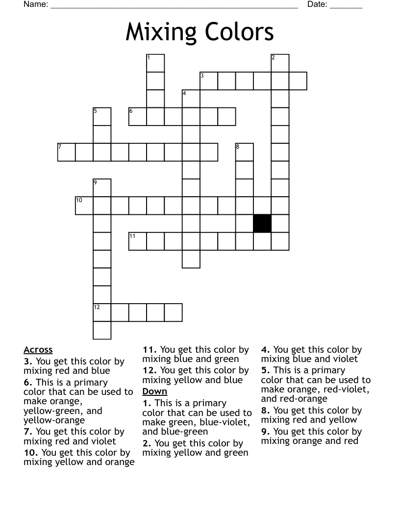 Mixing Colors Crossword WordMint