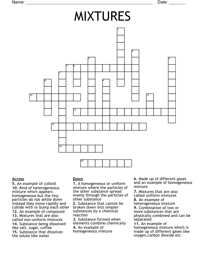 MIXTURES Crossword WordMint MIXTURES Crossword WordMint