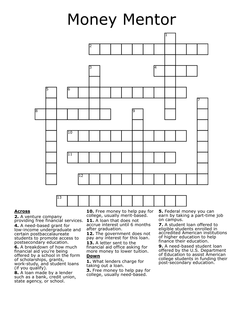 Money Mentor Crossword WordMint Money Mentor Crossword WordMint
