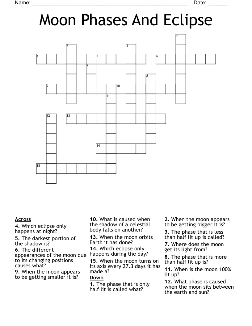 Moon Phases And Eclipse Crossword WordMint Moon Phases And Eclipse Crossword WordMint