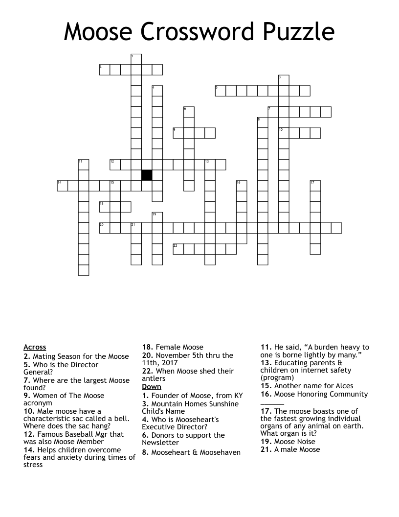 Moose Crossword Puzzle WordMint Moose Crossword Puzzle WordMint