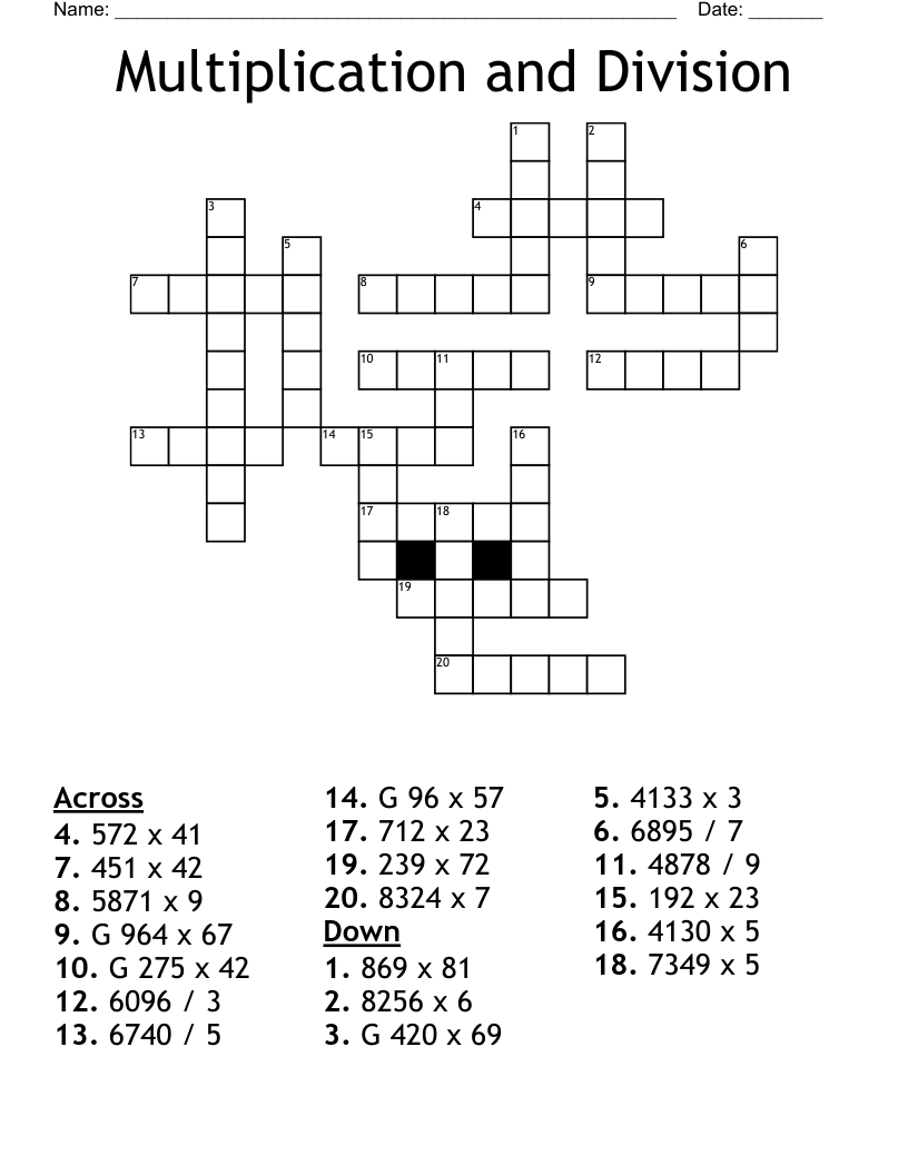 Multiplication And Division Crossword WordMint Multiplication And Division Crossword WordMint