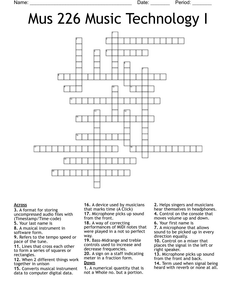 Mus 226 Music Technology I Crossword WordMint Mus 226 Music Technology I Crossword WordMint