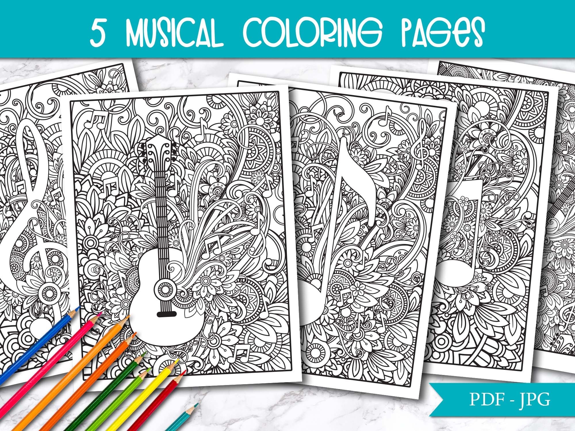 Music Coloring Pages For Adults 5 Printable Floral Coloring Pages Instant Download Etsy Music Coloring Pages For Adults 5 Printable Floral Coloring Pages Instant Download Etsy