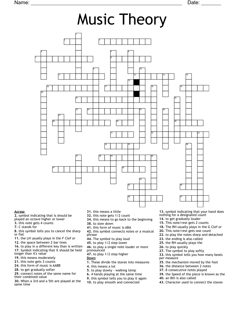 Music Theory Crossword WordMint Music Theory Crossword WordMint