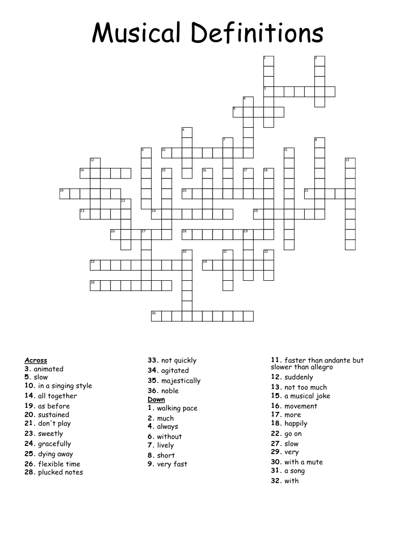 Musical Definitions Crossword WordMint Musical Definitions Crossword WordMint