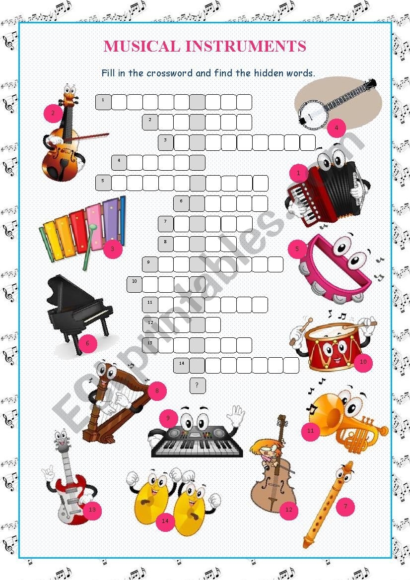 Musical Instruments Crossword Puzzle ESL Worksheet By Kissnetothedit Musical Instruments Crossword Puzzle ESL Worksheet By Kissnetothedit