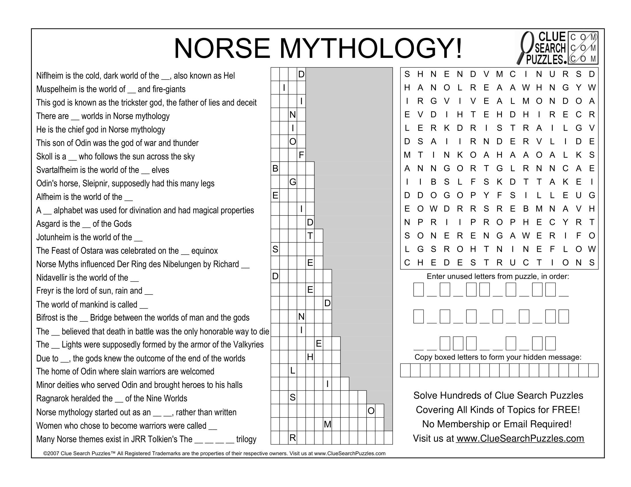 Mythology Clue Search Puzzles Mythology Clue Search Puzzles