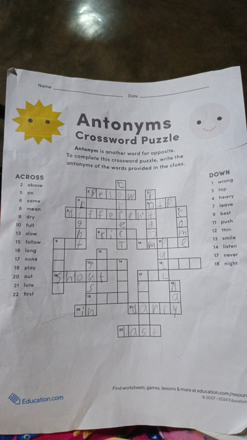 Name Date Antonyms Crossword Puzzle Antonym Is Another Word For Opposite Name Date Antonyms Crossword Puzzle Antonym Is Another Word For Opposite