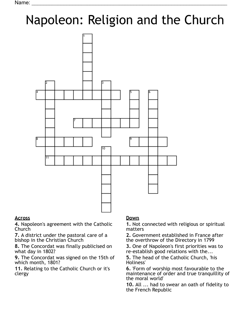 Napoleon Religion And The Church Crossword WordMint
