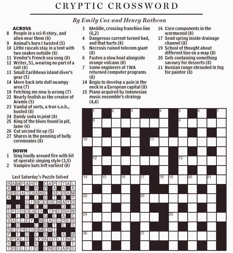 National Post Cryptic Crossword Forum August 2014 National Post Cryptic Crossword Forum August 2014