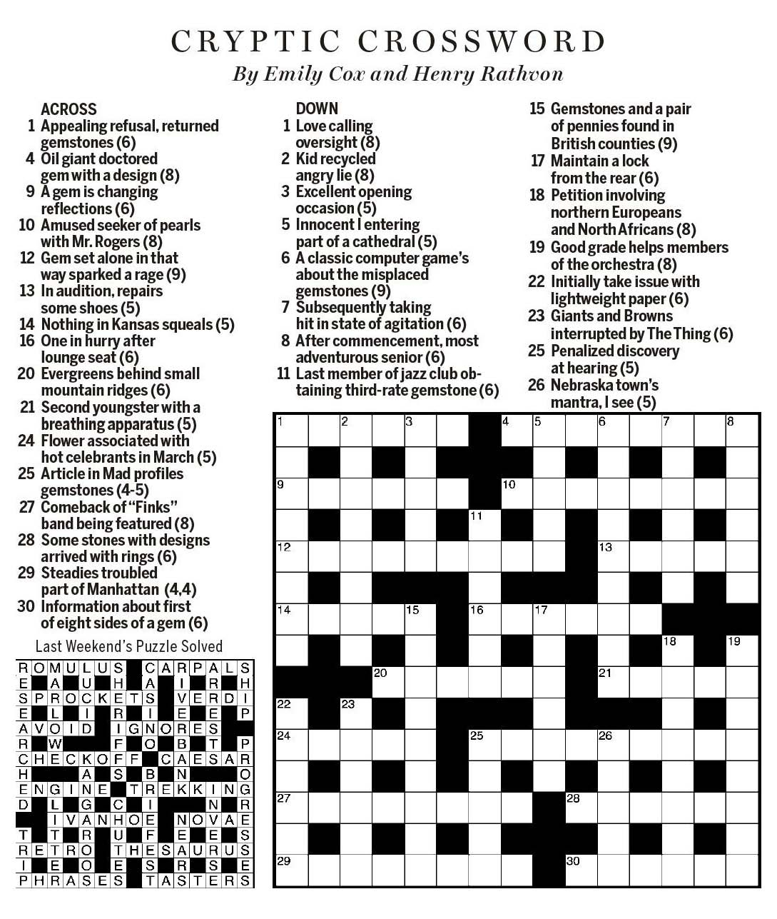 National Post Cryptic Crossword Forum Saturday June 23 2018 Precious Stones National Post Cryptic Crossword Forum Saturday June 23 2018 Precious Stones