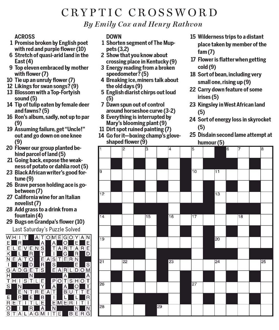National Post Cryptic Crossword Forum Saturday March 4 2017 Flower Show
