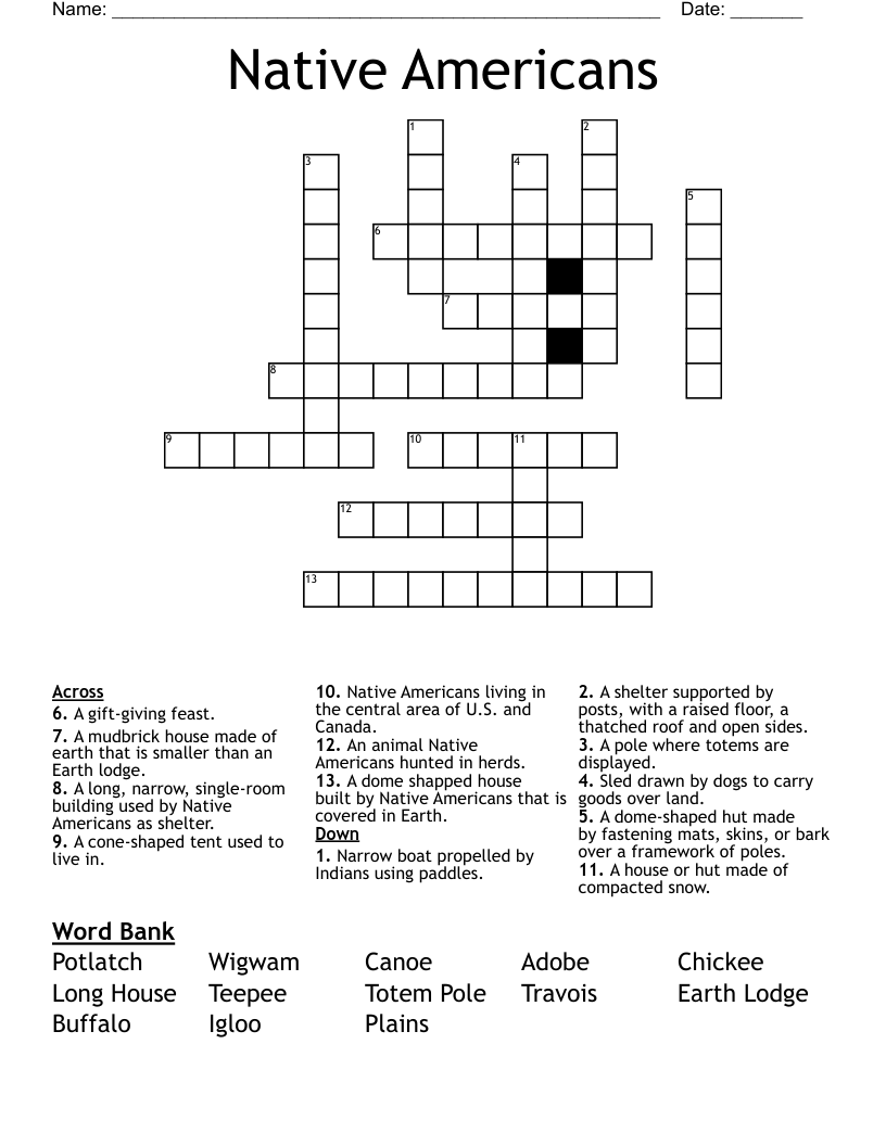 Native Americans Crossword WordMint