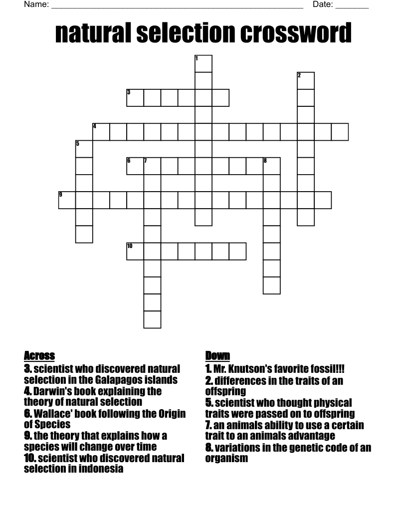 Natural Selection Crossword WordMint Natural Selection Crossword WordMint