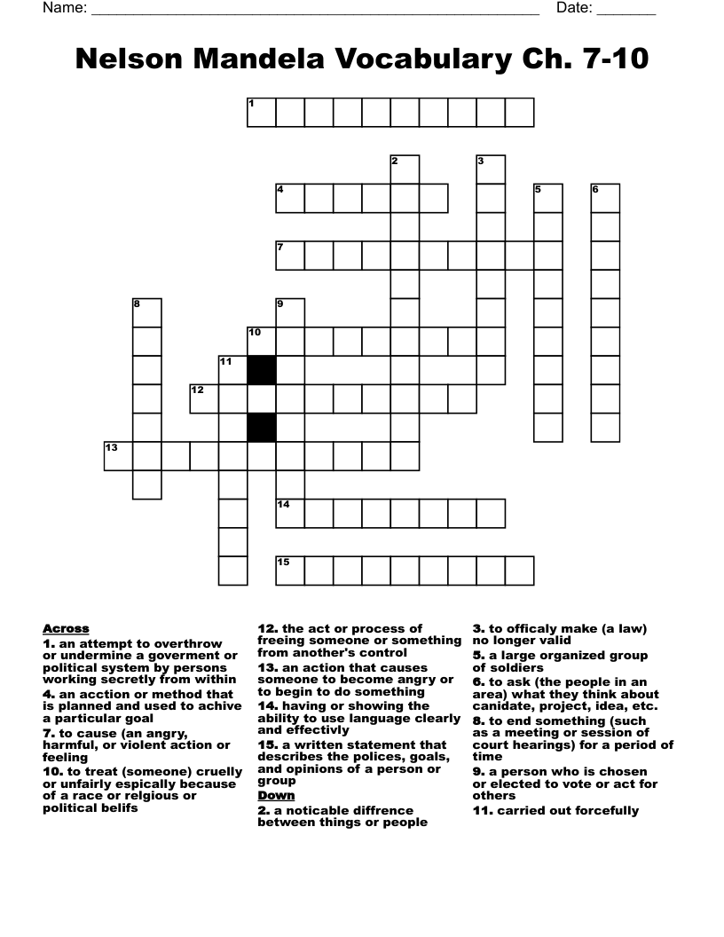Nelson Mandela Vocabulary Ch 7 10 Crossword WordMint Nelson Mandela Vocabulary Ch 7 10 Crossword WordMint