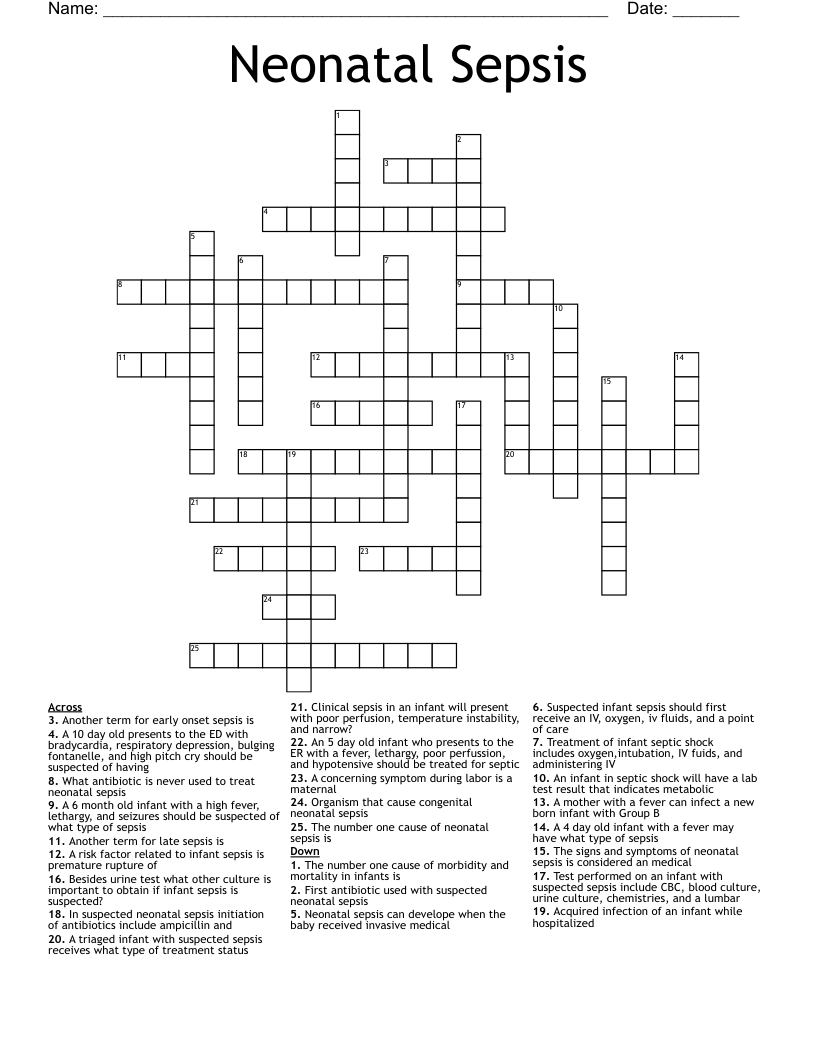 Neonatal Sepsis Crossword WordMint Neonatal Sepsis Crossword WordMint