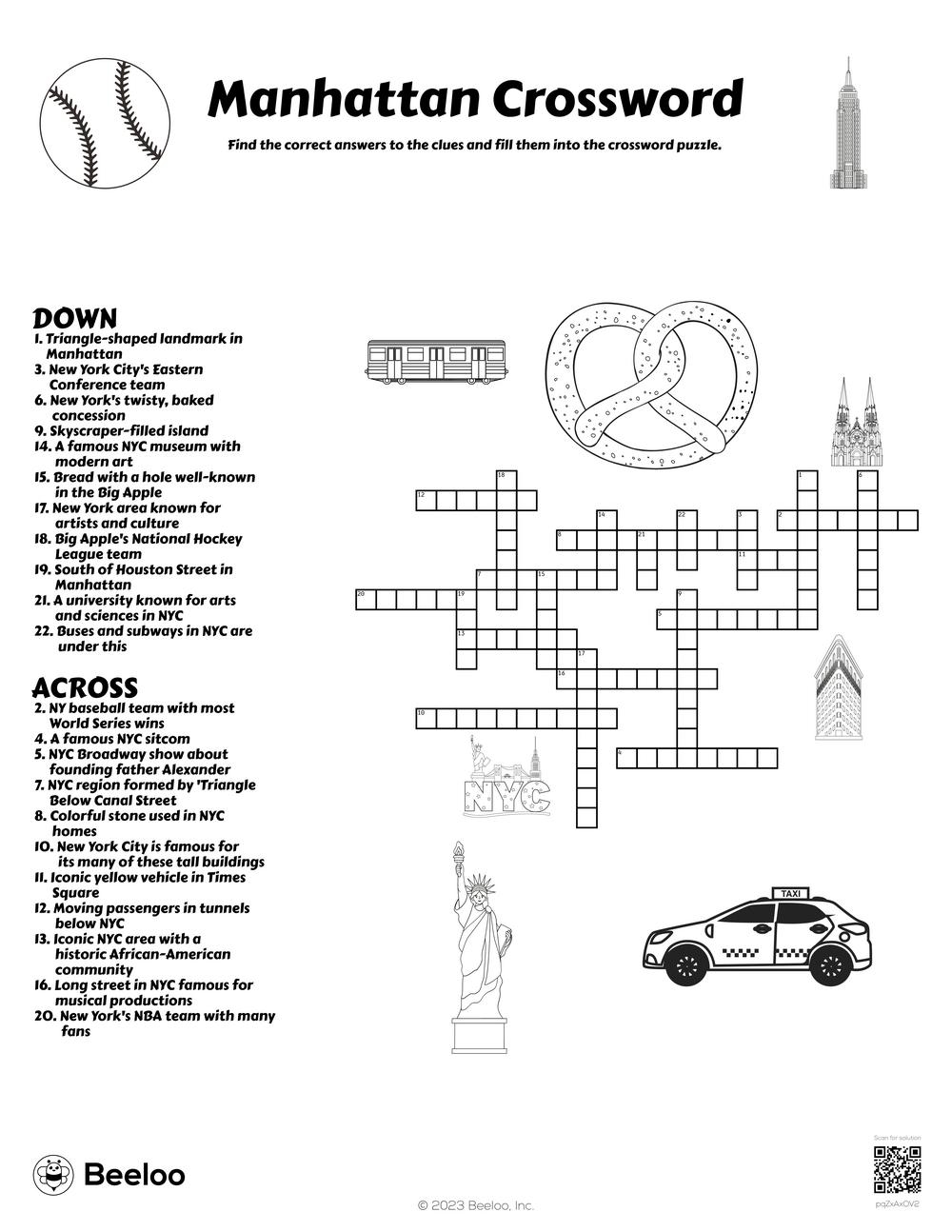 New York City themed Crossword Puzzles Beeloo Printable Crafts And Activities For Kids New York City themed Crossword Puzzles Beeloo Printable Crafts And Activities For Kids