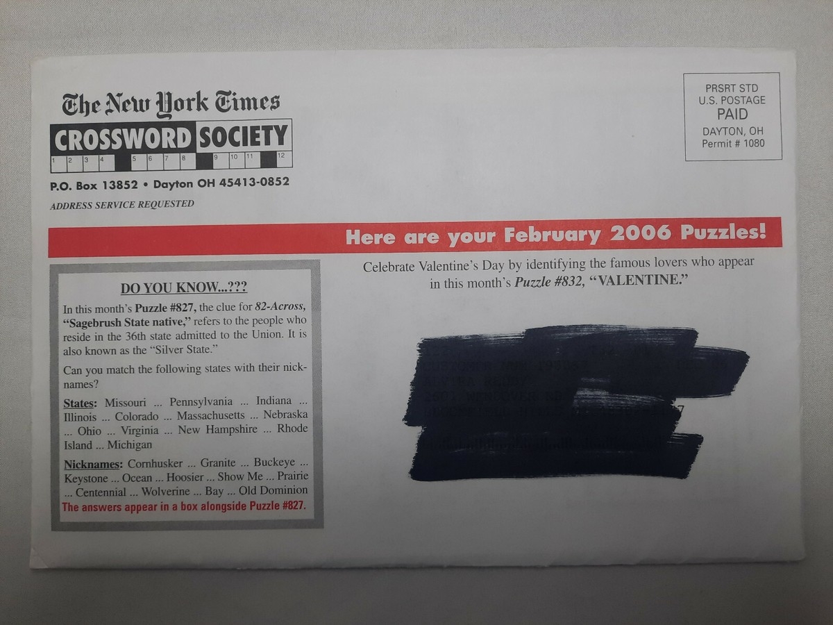 New York Times Crossword Society Jan Feb 2006 Unused Sealed EBay New York Times Crossword Society Jan Feb 2006 Unused Sealed EBay